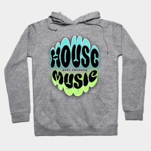 HOUSE MUSIC  - Puffy Y2K Logo Glow (black/lime/blue) Hoodie